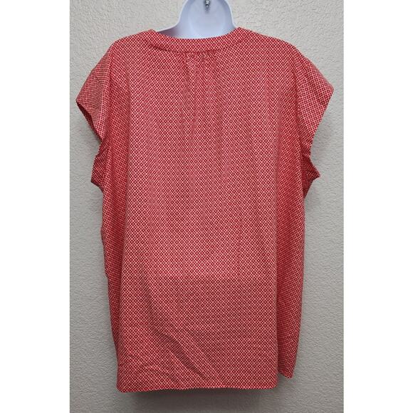 Hilary Radley Red White Geo Print Short Capped Sleeves XXL Plus Lightweight Soft - Picture 3 of 5